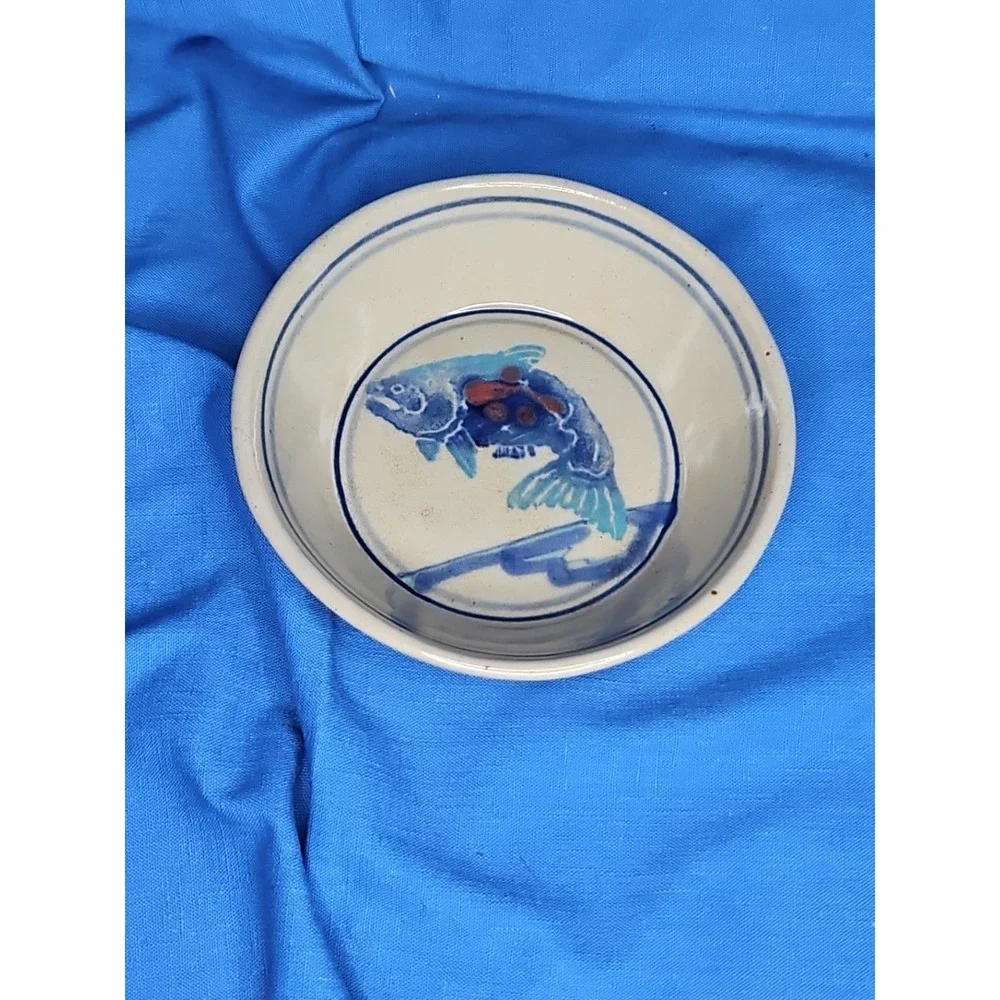 Antique Chinese Fish Bowl Stoneware Pottery Hand Painted‎ Koi Vintage 6.5